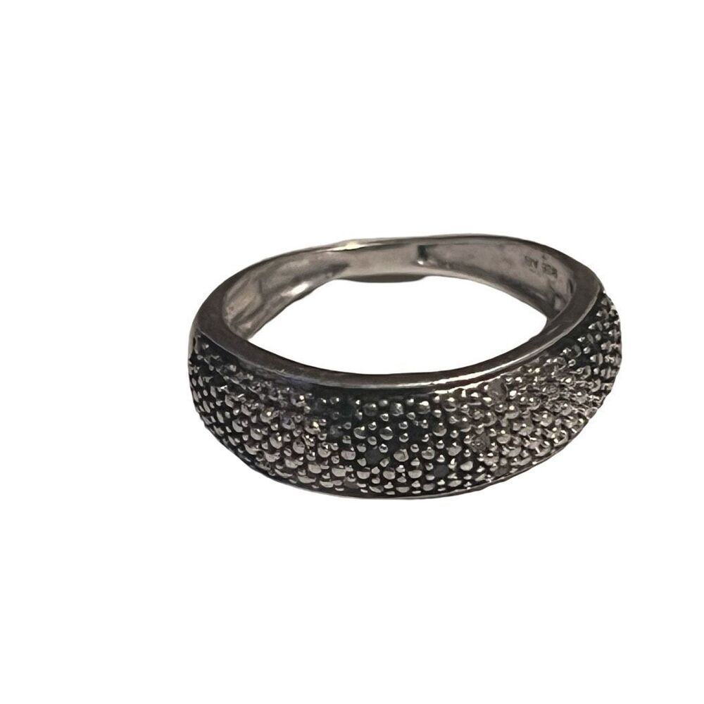 Vintage 925 Ag Sterling Silver Black Onyx Marcasite Band Ring Size 7 68$
